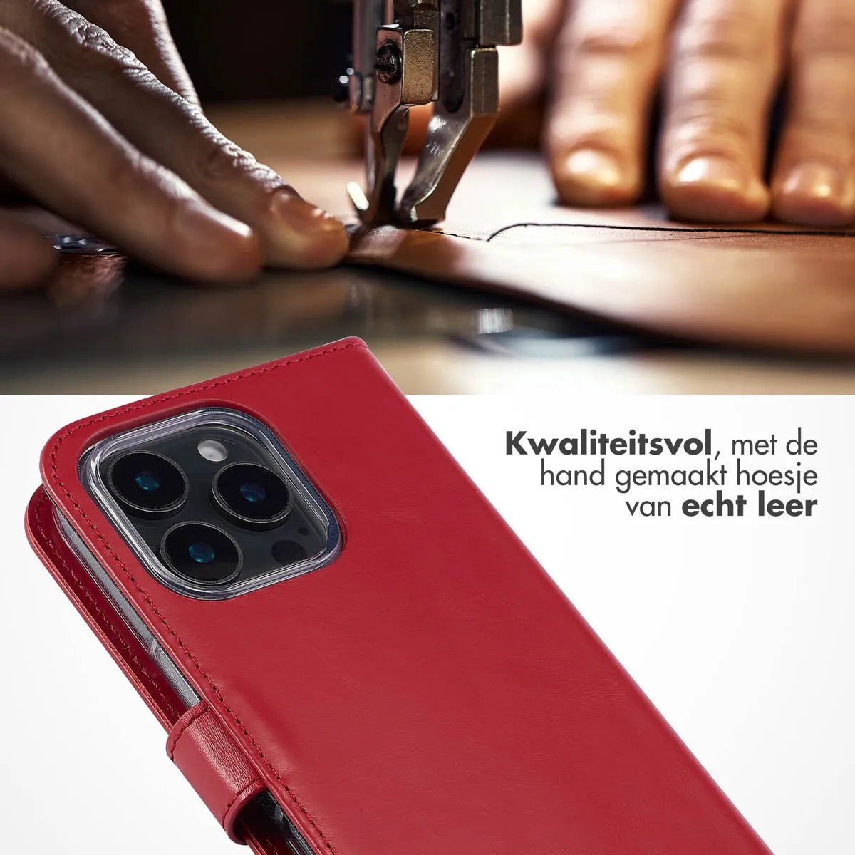 Selencia Hoesje iPhone 16 Pro Echt Lederen Bookcase - Rood