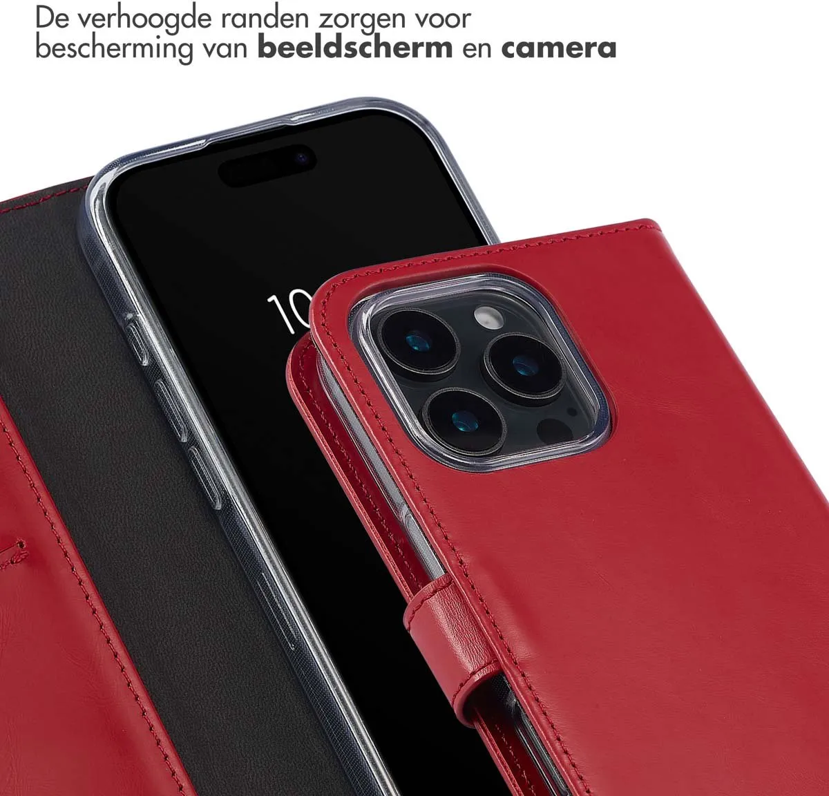 Selencia Hoesje iPhone 16 Pro Echt Lederen Bookcase - Rood