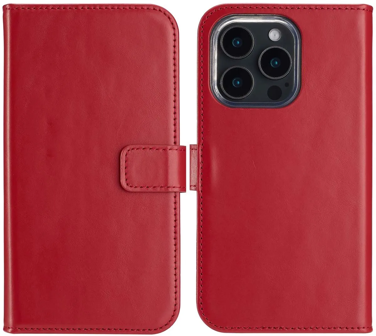 Selencia Hoesje iPhone 16 Pro Echt Lederen Bookcase - Rood