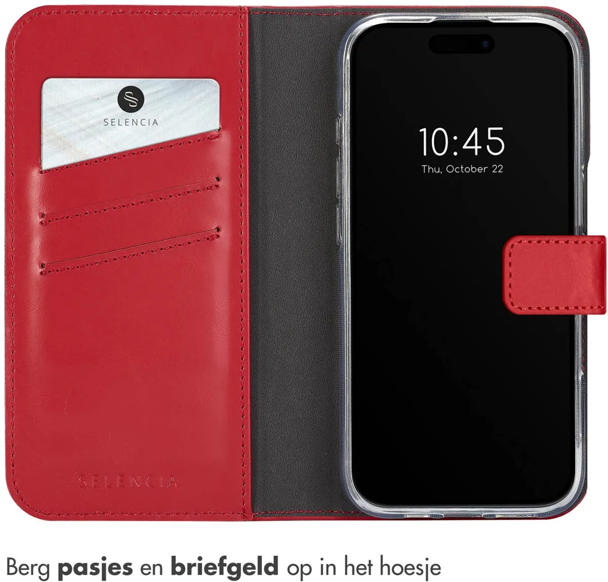 Selencia Hoesje iPhone 16 Pro Echt Lederen Bookcase - Rood
