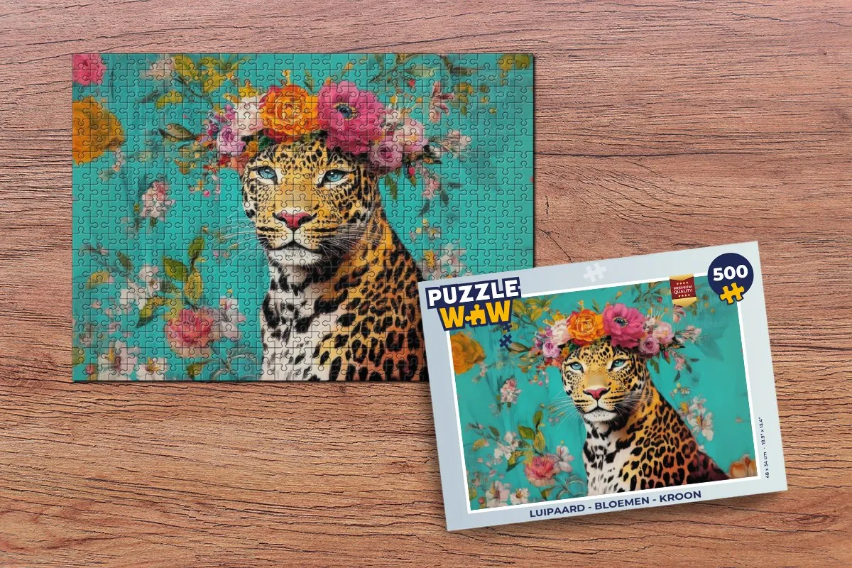 PuzzleWow Luipaard - Bloemen Kroon Legpuzzel 500 Stuks