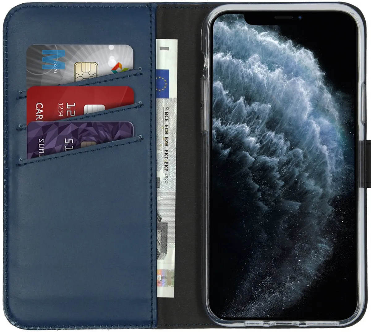 Selencia Hoesje iPhone 11 Pro - Echt Lederen Bookcase - Blauw