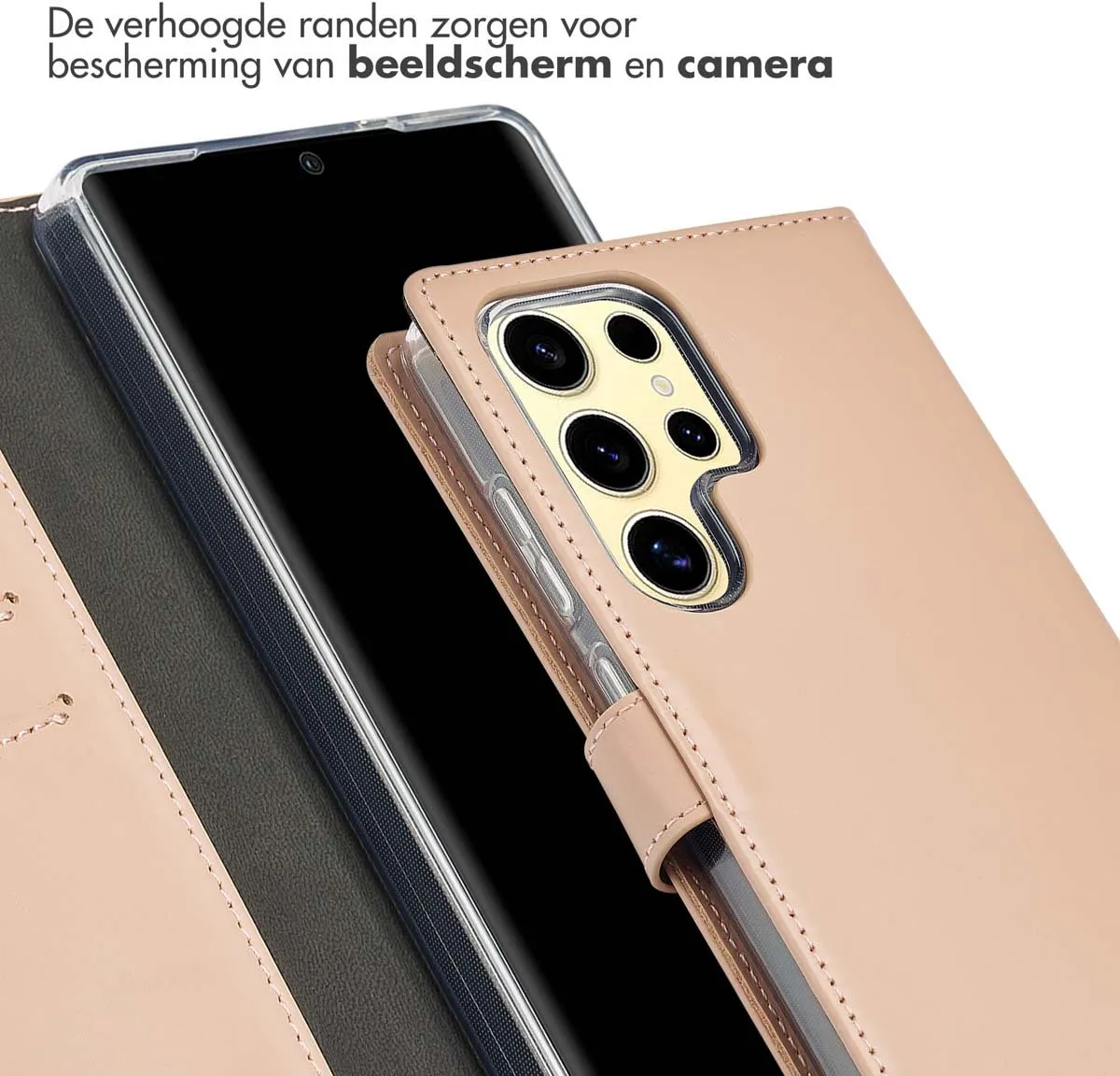 Selencia Hoesje Samsung Galaxy S25 Ultra - Echt Lederen Bookcase 3 Stuks - Lichtroze