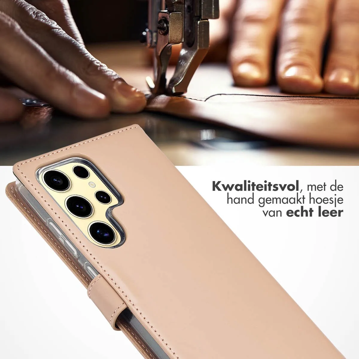 Selencia Hoesje Samsung Galaxy S25 Ultra - Echt Lederen Bookcase 3 Stuks - Lichtroze
