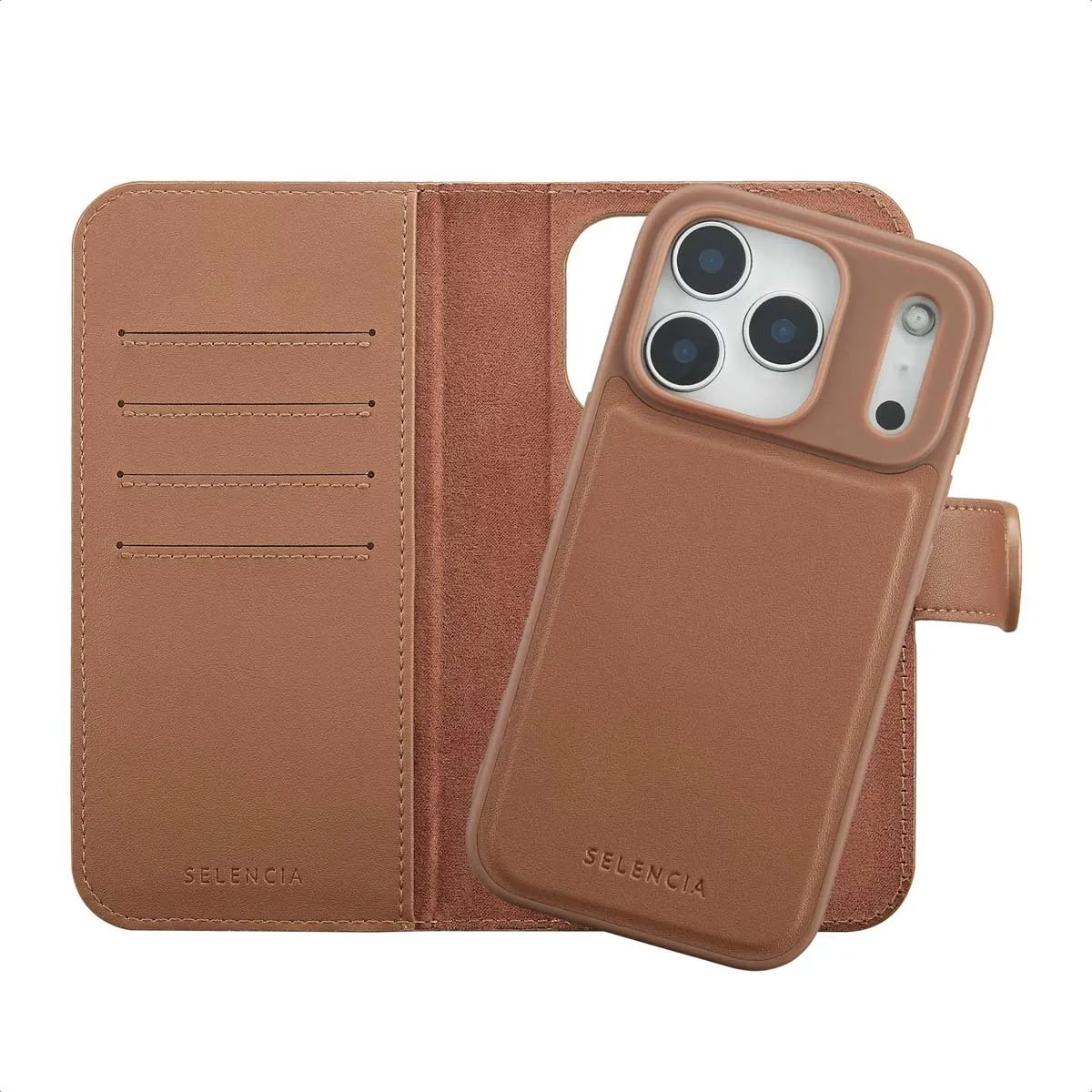 Selencia Hoesje iPhone 17 Pro - 6 Pasjes - Bruin