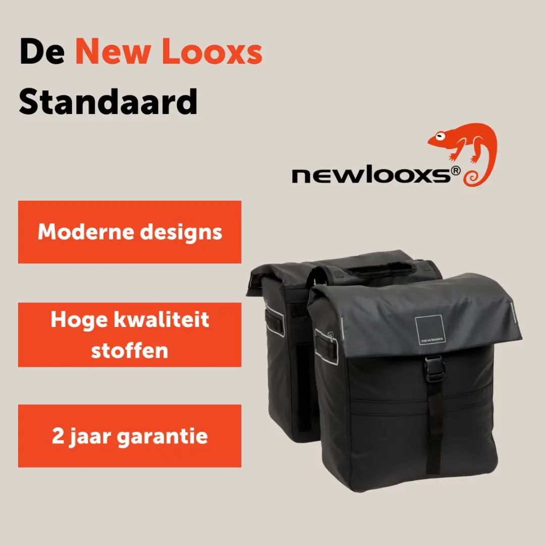 New Looxs Leeds Double Dubbele Fietstas 38L - Zwart - afbeelding 6 van 6