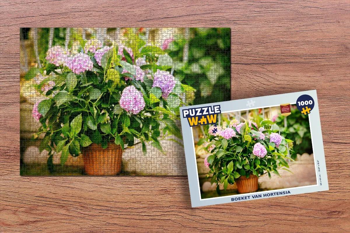 PuzzleWow Boeket van Hortensia Legpuzzel 1000 Stuks - Multicolor