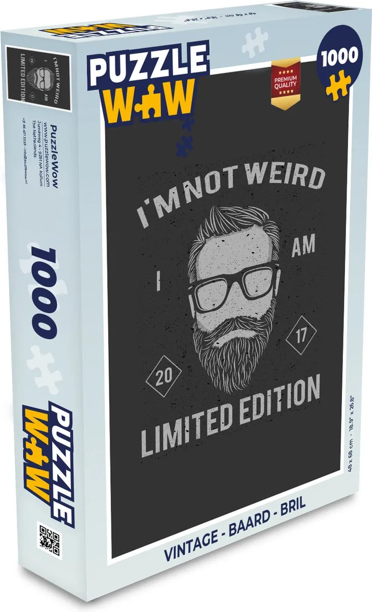 PuzzleWow Vintage Baard Bril Legpuzzel 1000 Stuks