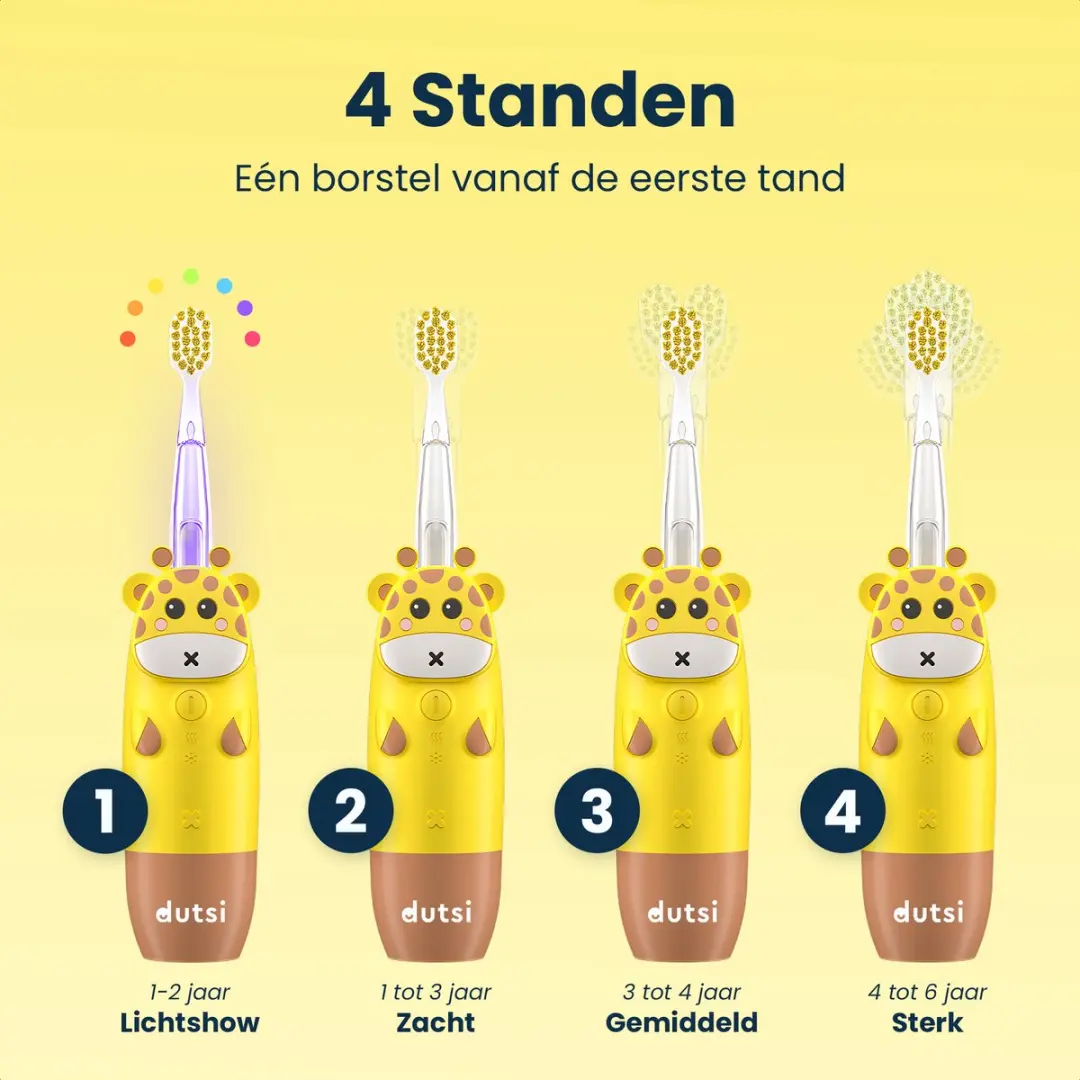 Dutsi Blinky Raf DBR01 Elektrische Kindertandenborstel - 3 Snelheden - 4 Opzetborstels - Geel