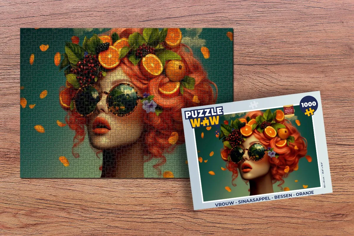 PuzzleWow Legpuzzel 1000 Stuks - Vrouw Sinaasappel Oranje