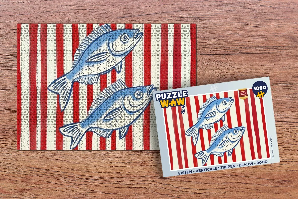 PuzzleWow Vissen Puzzel 1000 Stuks - Blauw/Rood Strepen