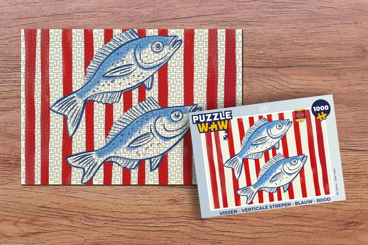 PuzzleWow Vissen Puzzel 1000 Stuks - Blauw/Rood Strepen
