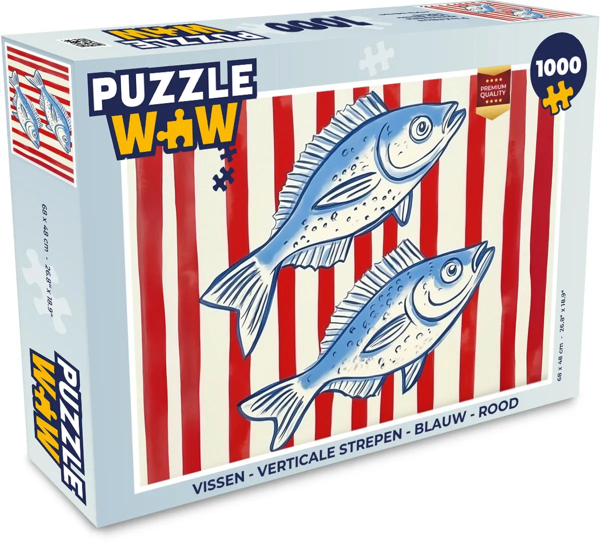 PuzzleWow Vissen Puzzel 1000 Stuks - Blauw/Rood Strepen
