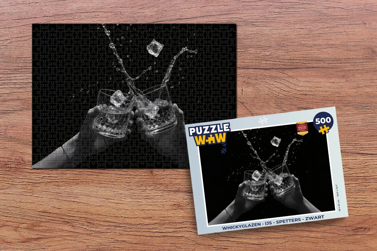 PuzzleWow Whickyglazen IJs Spetters Legpuzzel 500 Stuks - Zwart