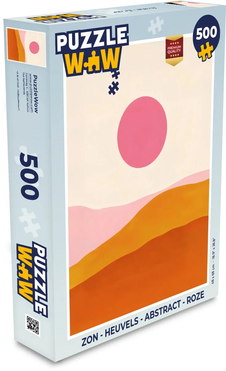 PuzzleWow Abstract Legpuzzel 500 Stuks - Roze Heuvels & Zon