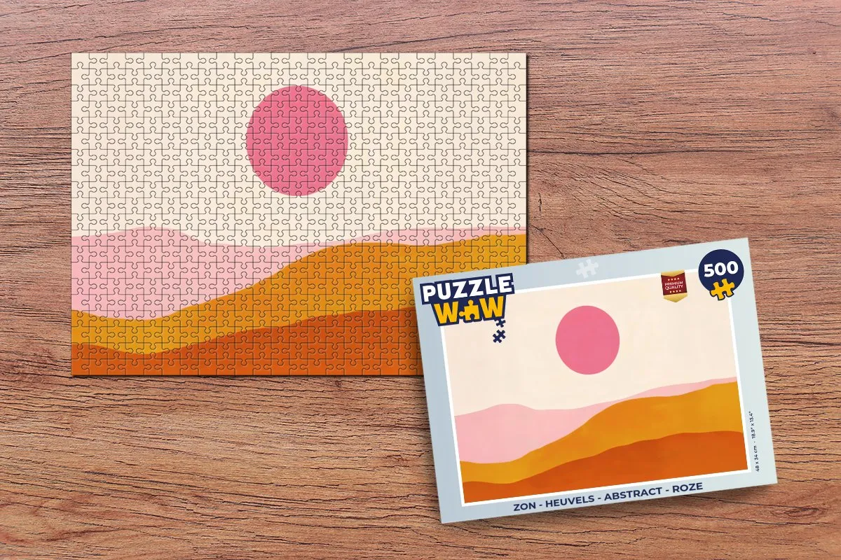 PuzzleWow Abstract Legpuzzel 500 Stuks - Roze Heuvels & Zon