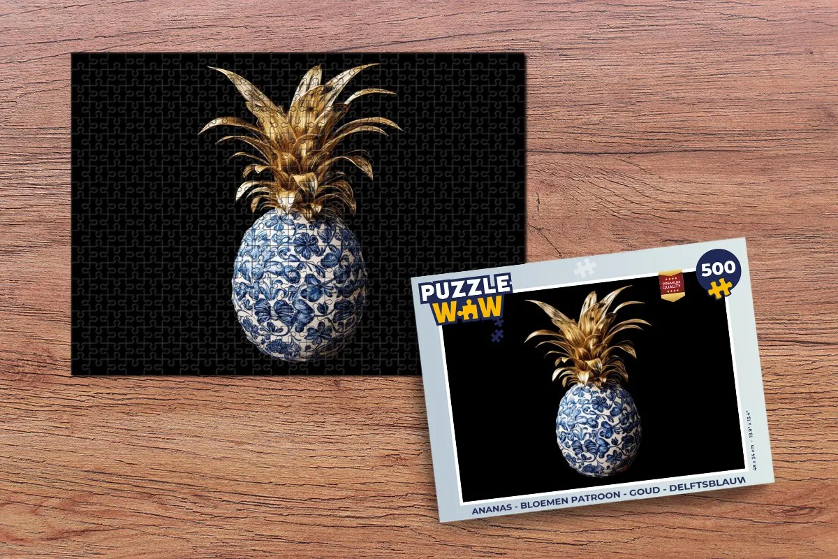 PuzzleWow Ananas Bloemenpatroon Legpuzzel 500 Stuks - Delftsblauw