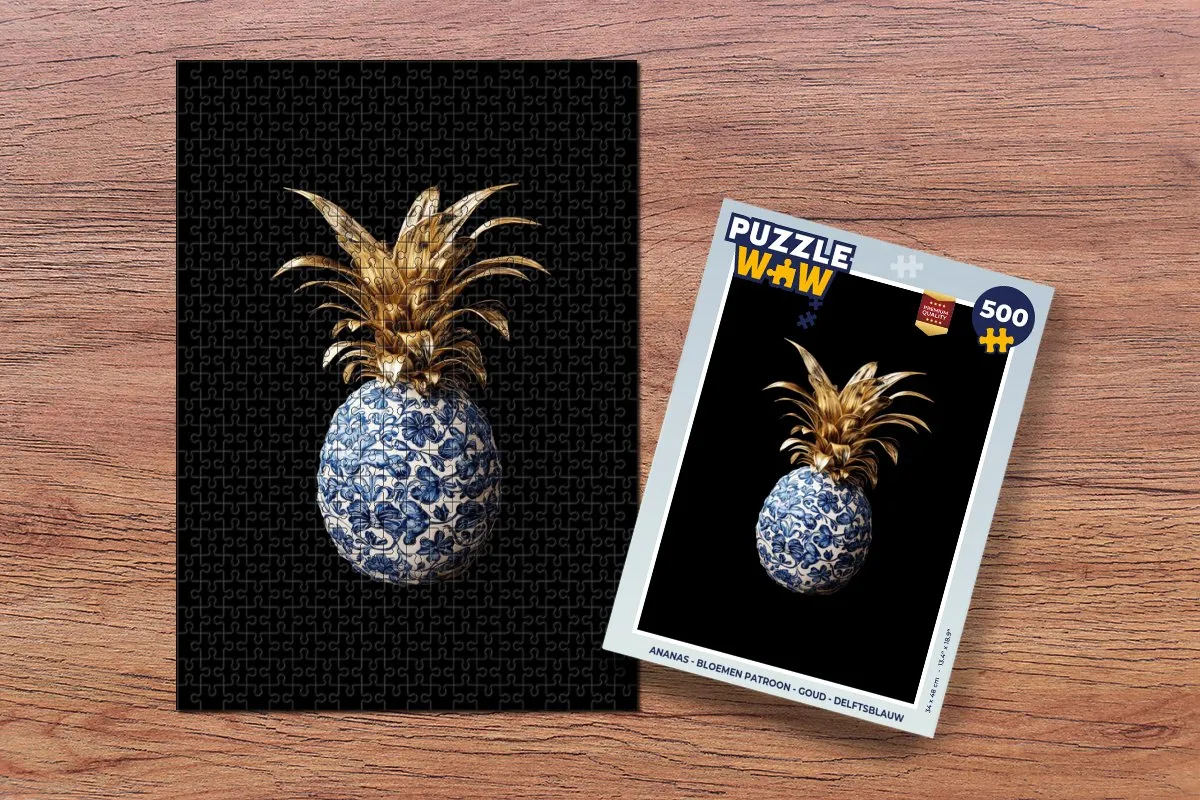PuzzleWow Ananas Bloemenpatroon Legpuzzel 500 Stuks - Delftsblauw
