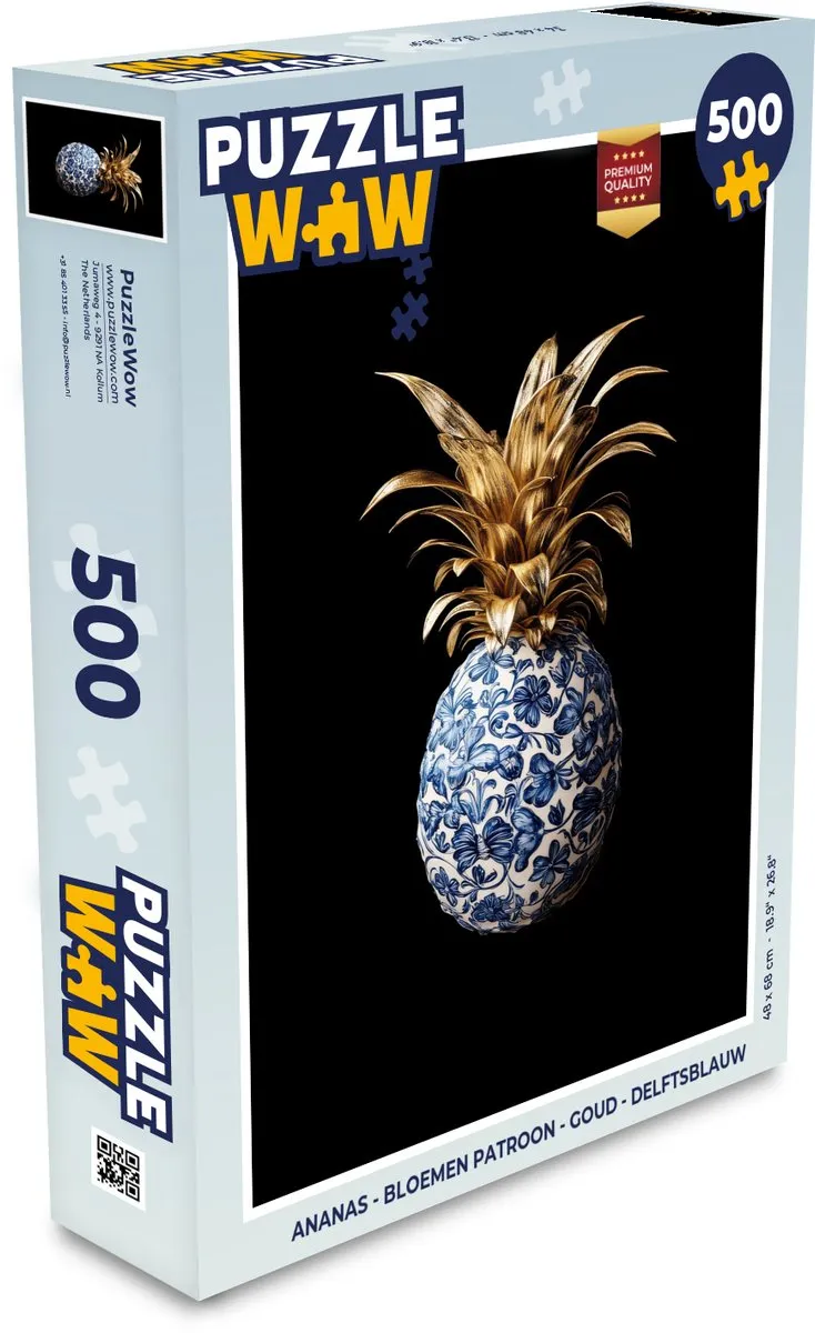 PuzzleWow Ananas Bloemenpatroon Legpuzzel 500 Stuks - Delftsblauw