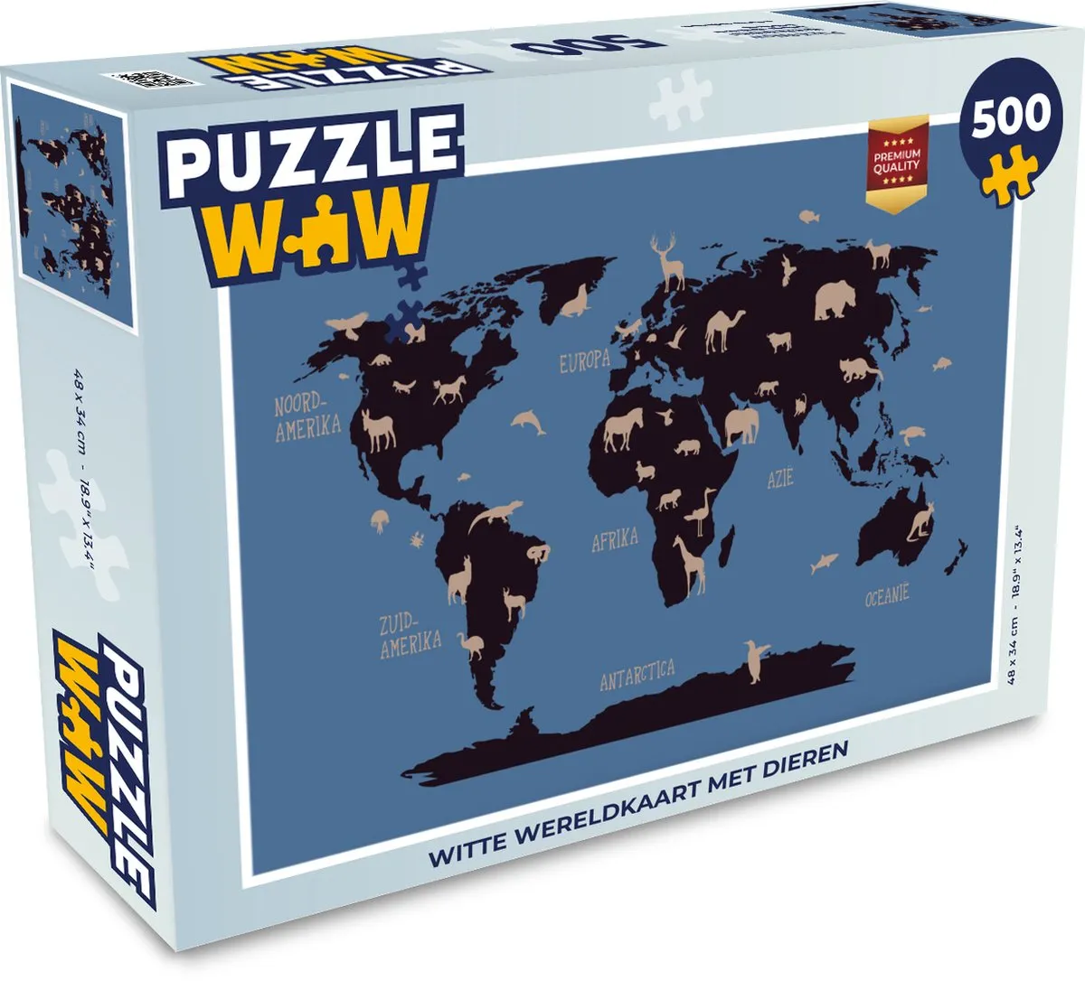 PuzzleWow Wereldkaart Dieren Legpuzzel 500 Stuks - Multicolor