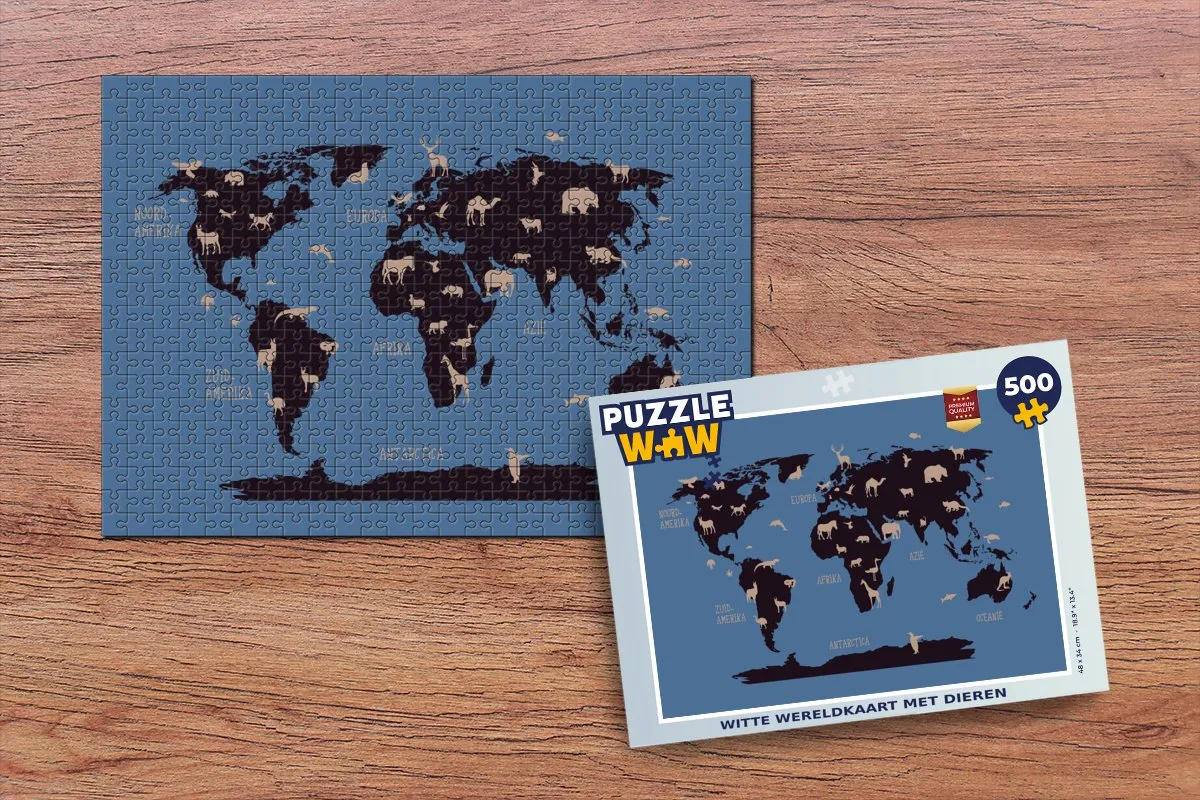 PuzzleWow Wereldkaart Dieren Legpuzzel 500 Stuks