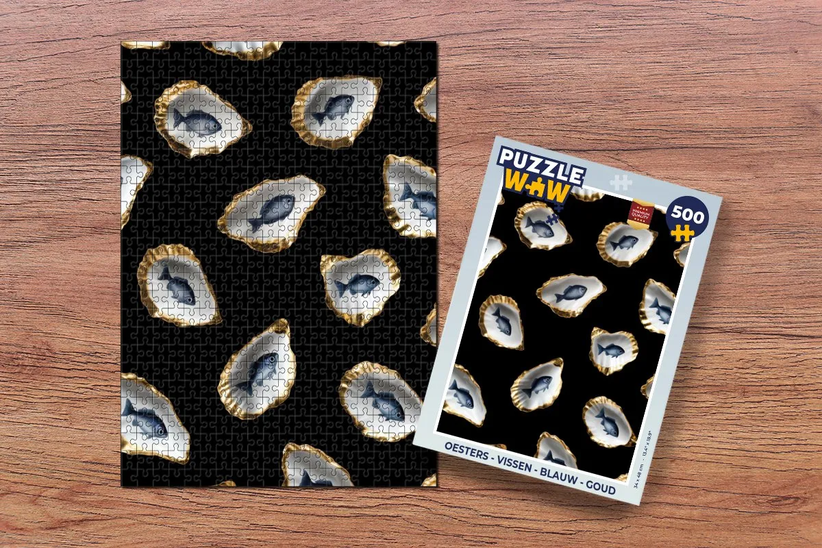 PuzzleWow Oesters Vissen Legpuzzel 500 Stuks - Blauw/Goud