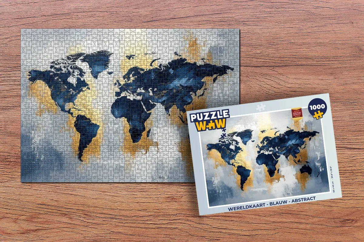 PuzzleWow Wereldkaart Legpuzzel 1000 Stuks - Blauw
