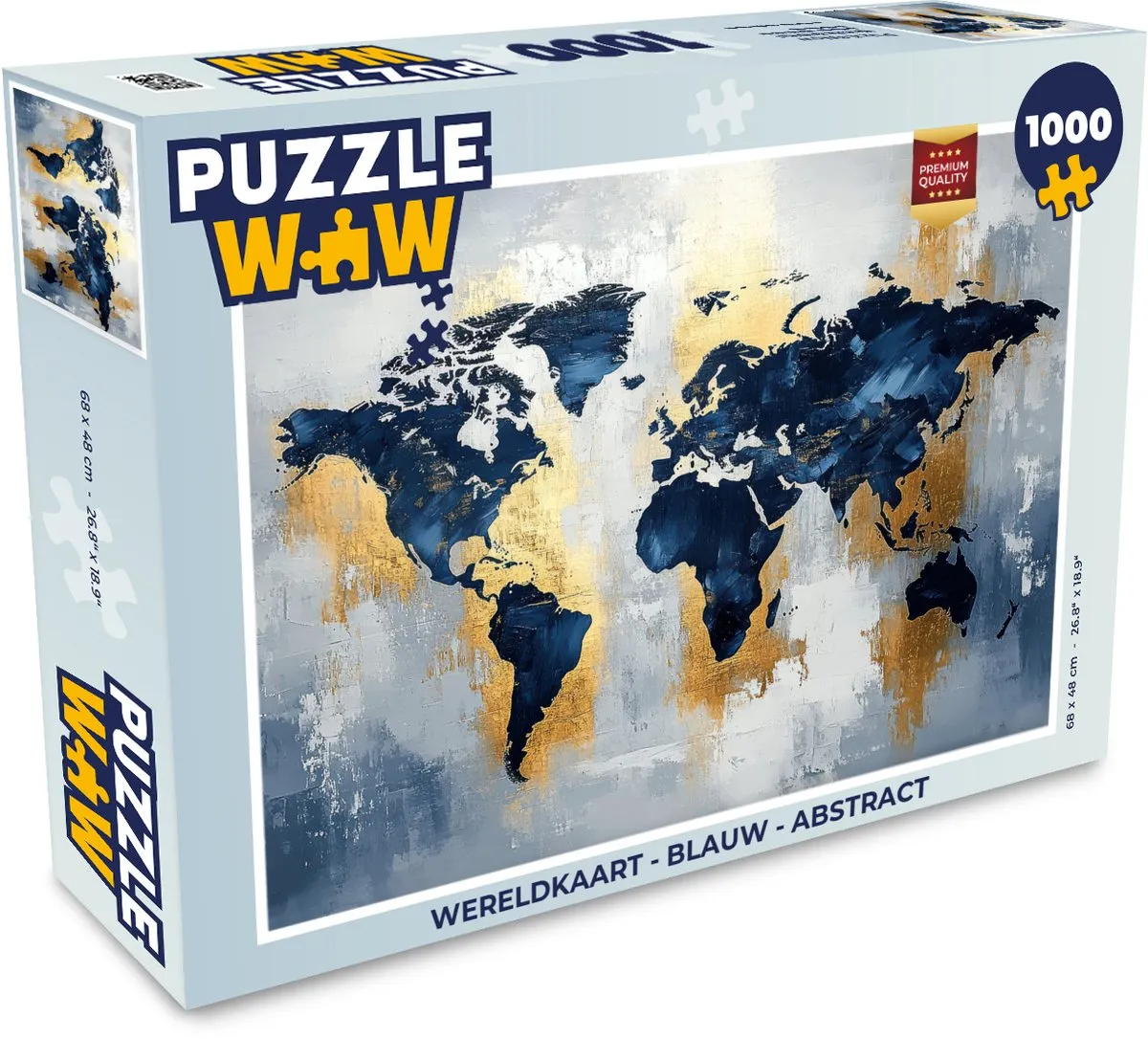 PuzzleWow Wereldkaart Legpuzzel 1000 Stuks - Blauw