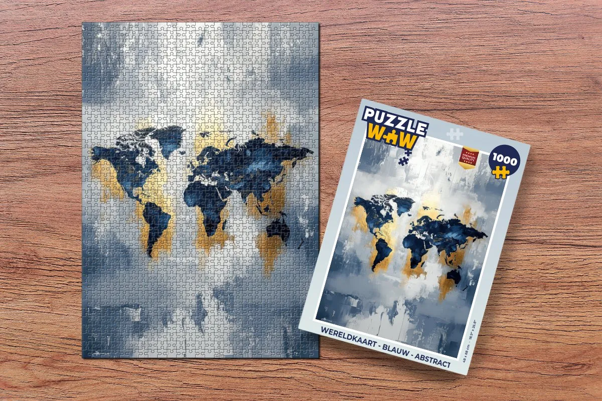 PuzzleWow Wereldkaart Legpuzzel 1000 Stuks - Blauw