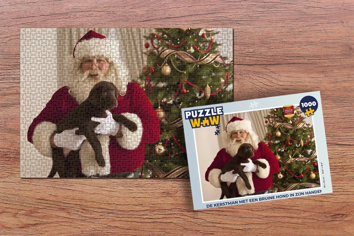 PuzzleWow Legpuzzel De Kerstman met Bruine Hond 1000 Stuks - Multicolor