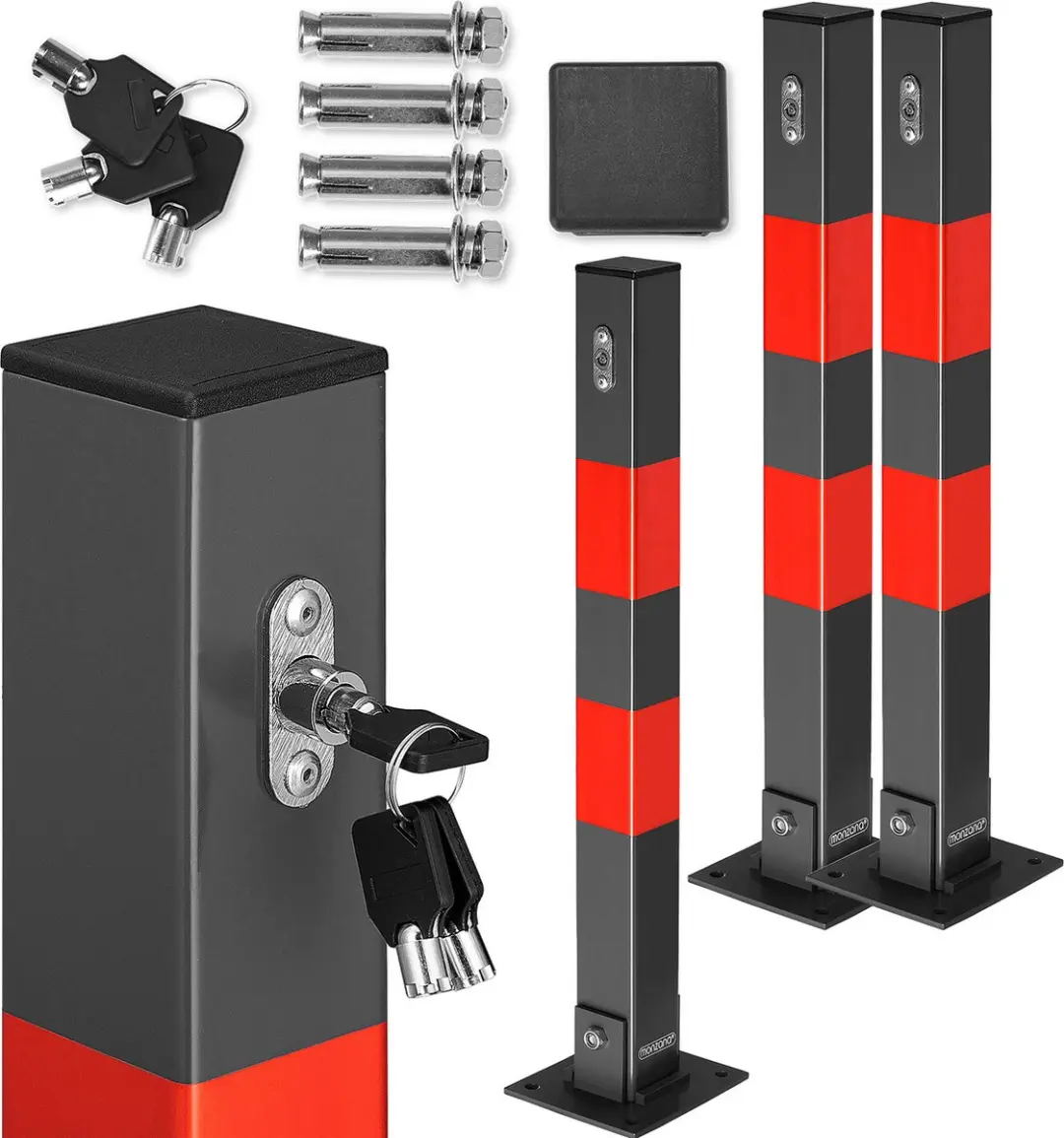 Deuba Parkeerpaal Set 3 Stuks - 65,5x5cm - Grijs/Rood - afbeelding 4 van 6