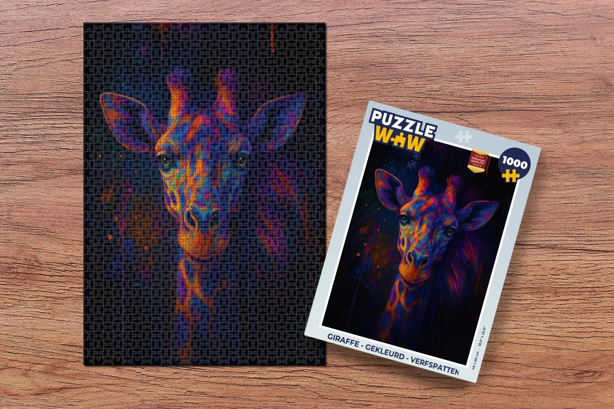 PuzzleWow Giraffe Legpuzzel 1000 Stukjes - Verfspatten