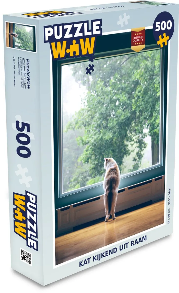PuzzleWow Kat Raam Planten Legpuzzel 500 Stuks