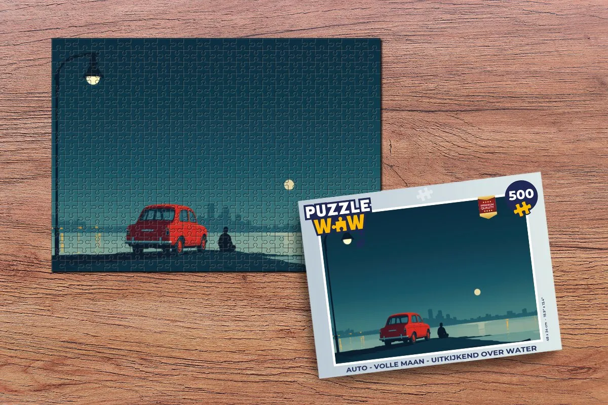 PuzzleWow Volle Maan Uitkijkend Over Water Legpuzzel 500 Stuks - Water/Maan