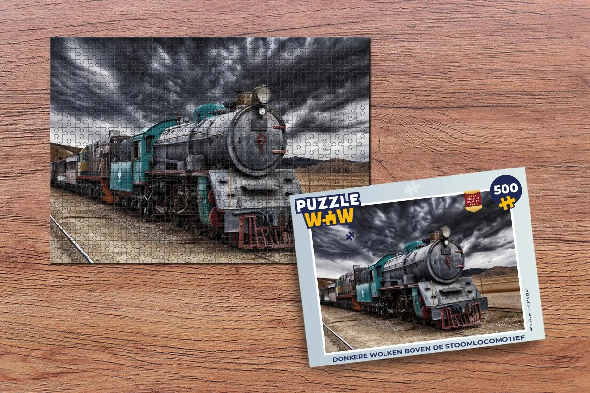 PuzzleWow Donkere Wolken Stoomlocomotief Legpuzzel 500 Stuks - Multicolor