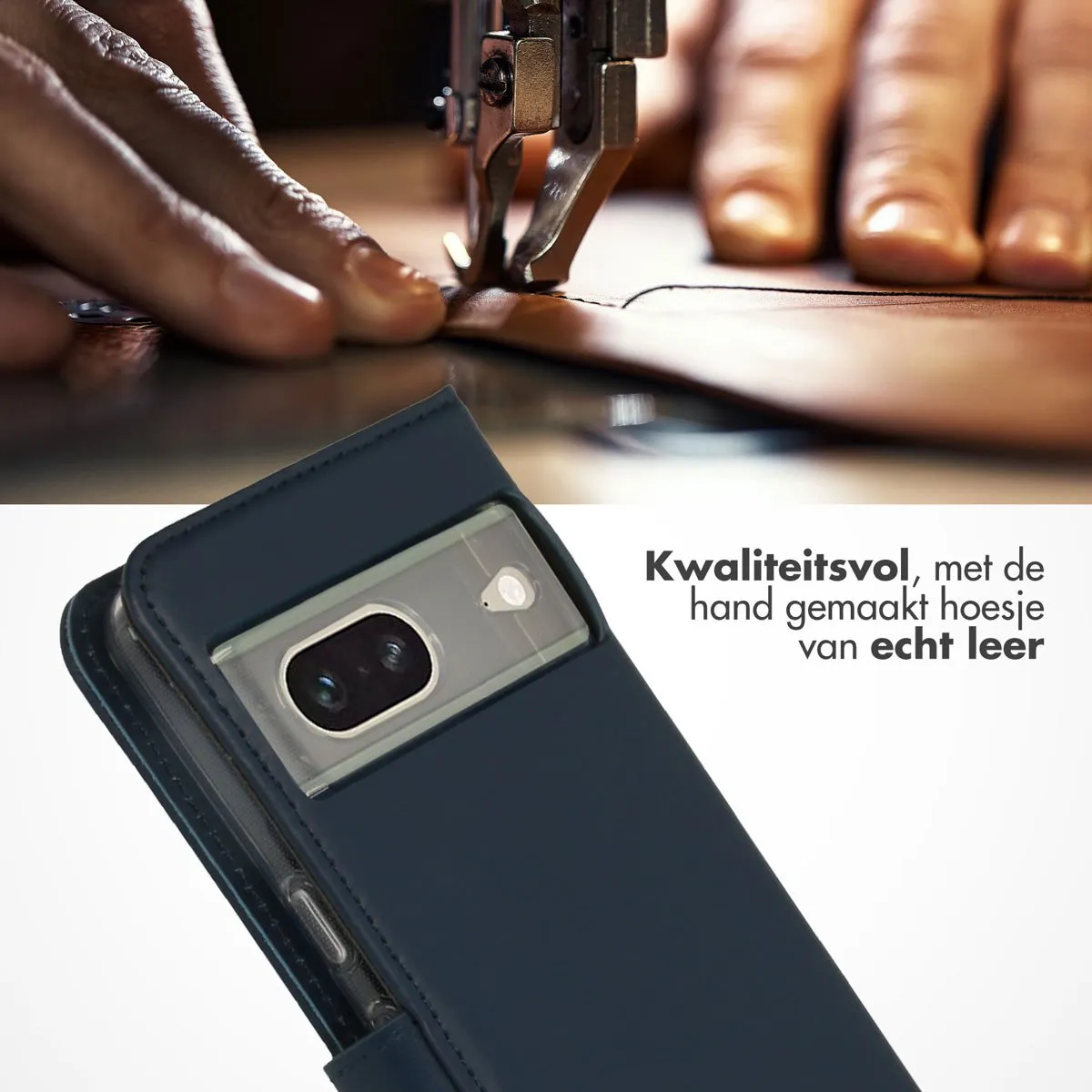 Selencia Hoesje Google Pixel 7 - Echt Lederen Bookcase Blauw