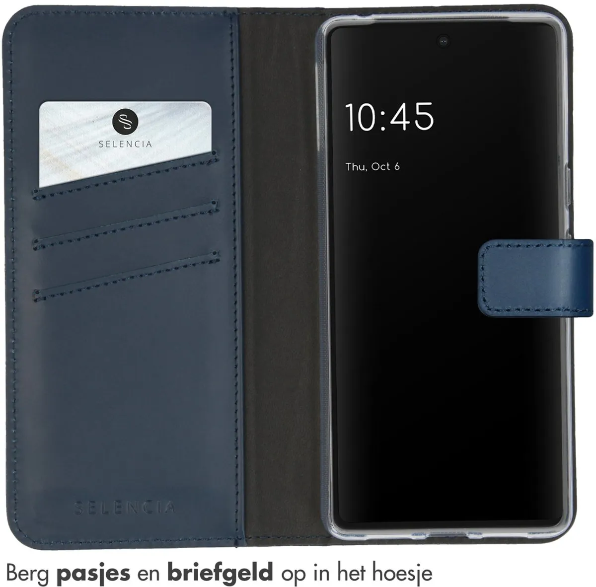Selencia Hoesje Google Pixel 7 - Echt Lederen Bookcase Blauw