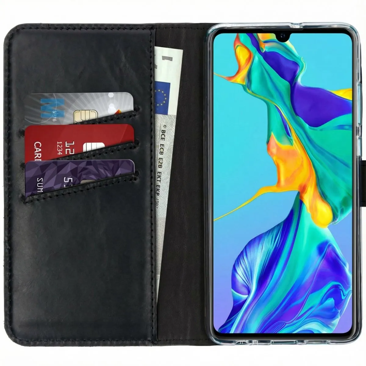 Selencia Hoesje Huawei P30 Echt Lederen Bookcase