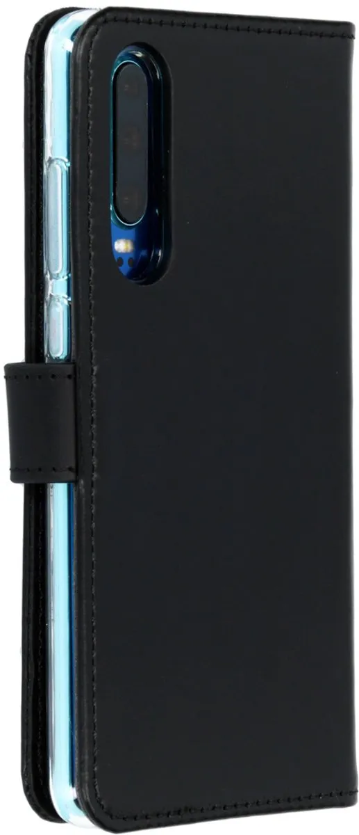 Selencia Hoesje Huawei P30 Echt Lederen Bookcase - 3 Pasjes - Zwart