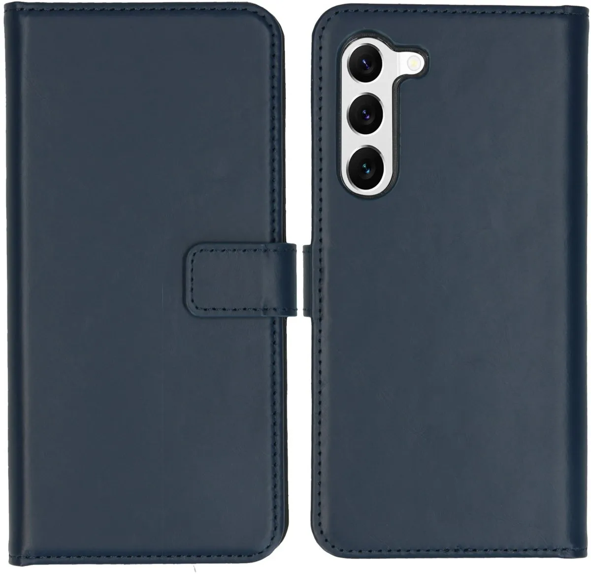 Selencia Hoesje Samsung Galaxy S23 - Echt Lederen Bookcase Blauw
