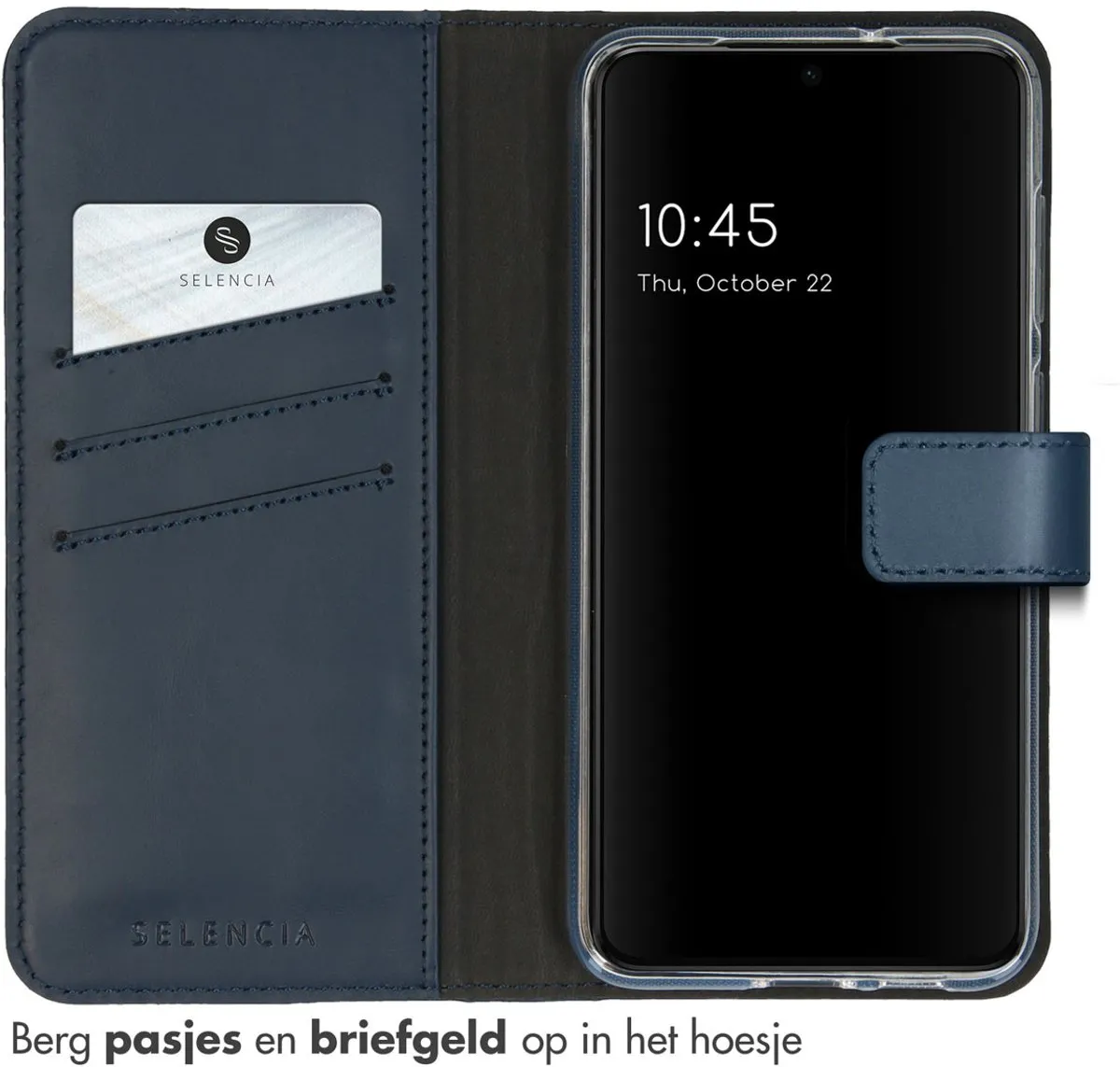 Selencia Hoesje Samsung Galaxy S23 - Echt Lederen Bookcase Blauw