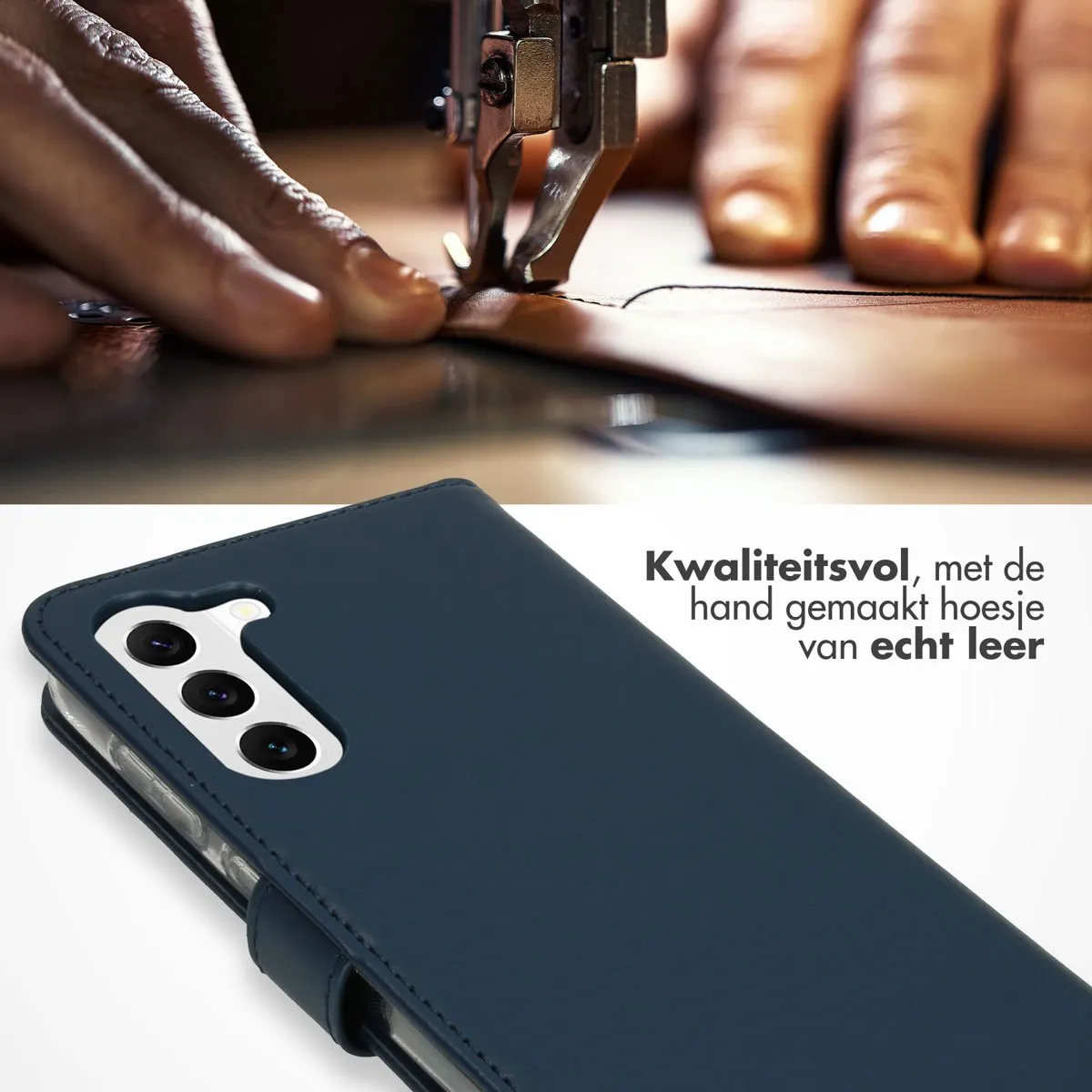 Selencia Hoesje Samsung Galaxy S23 - Echt Lederen Bookcase Blauw