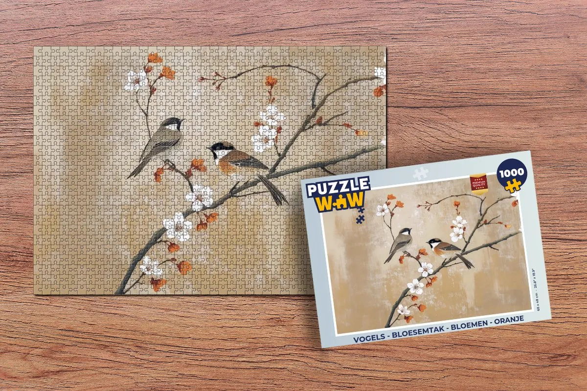PuzzleWow Vogels - Bloesemtak Legpuzzel 1000 Stuks - Oranje