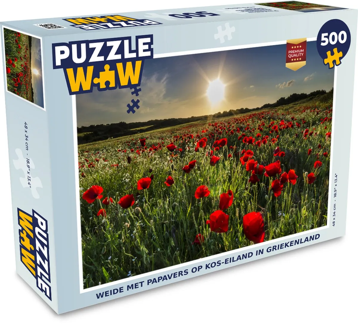 PuzzleWow Legpuzzel Weide met Papavers Kos 500 Stuks