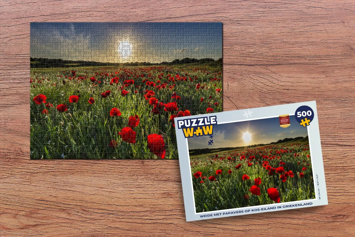 PuzzleWow Legpuzzel Weide met Papavers Kos 500 Stuks - Multicolor