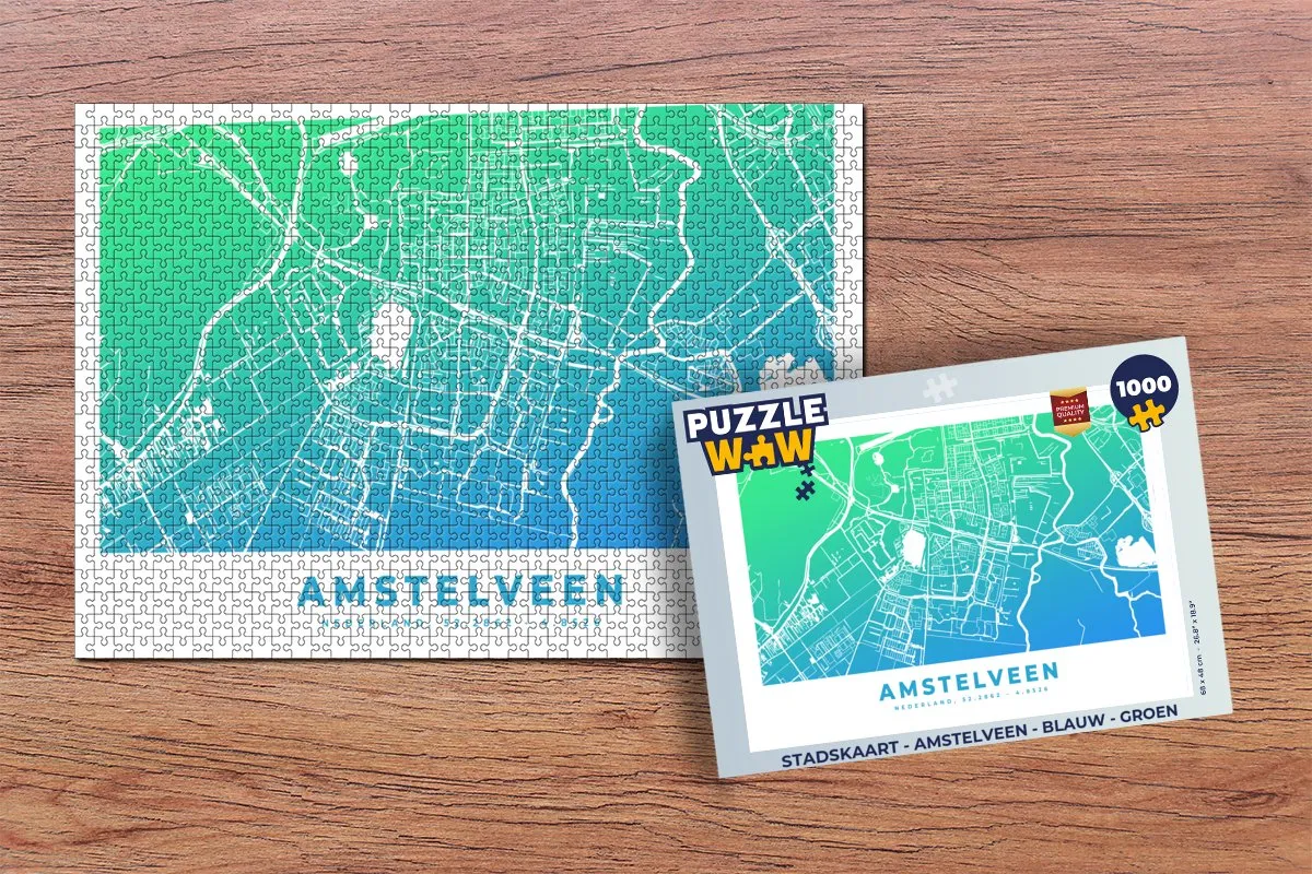 PuzzleWow Stadskaart Amstelveen Puzzel 1000 Stuks - Multicolor