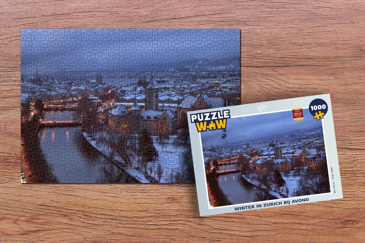 PuzzleWow Winter in Zurich Avond Legpuzzel 1000 Stuks - Multicolor
