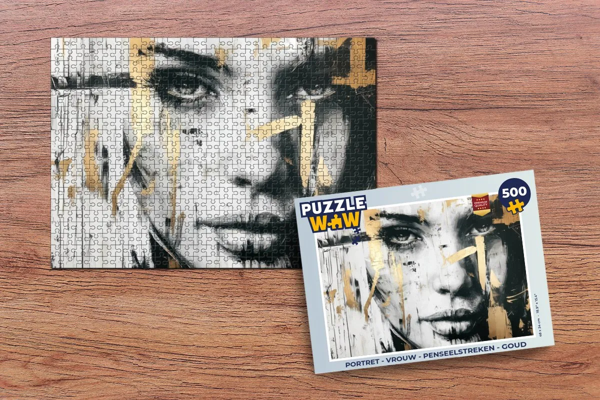 PuzzleWow Portret Vrouw Penseelstreken Legpuzzel 500 Stuks - Goud