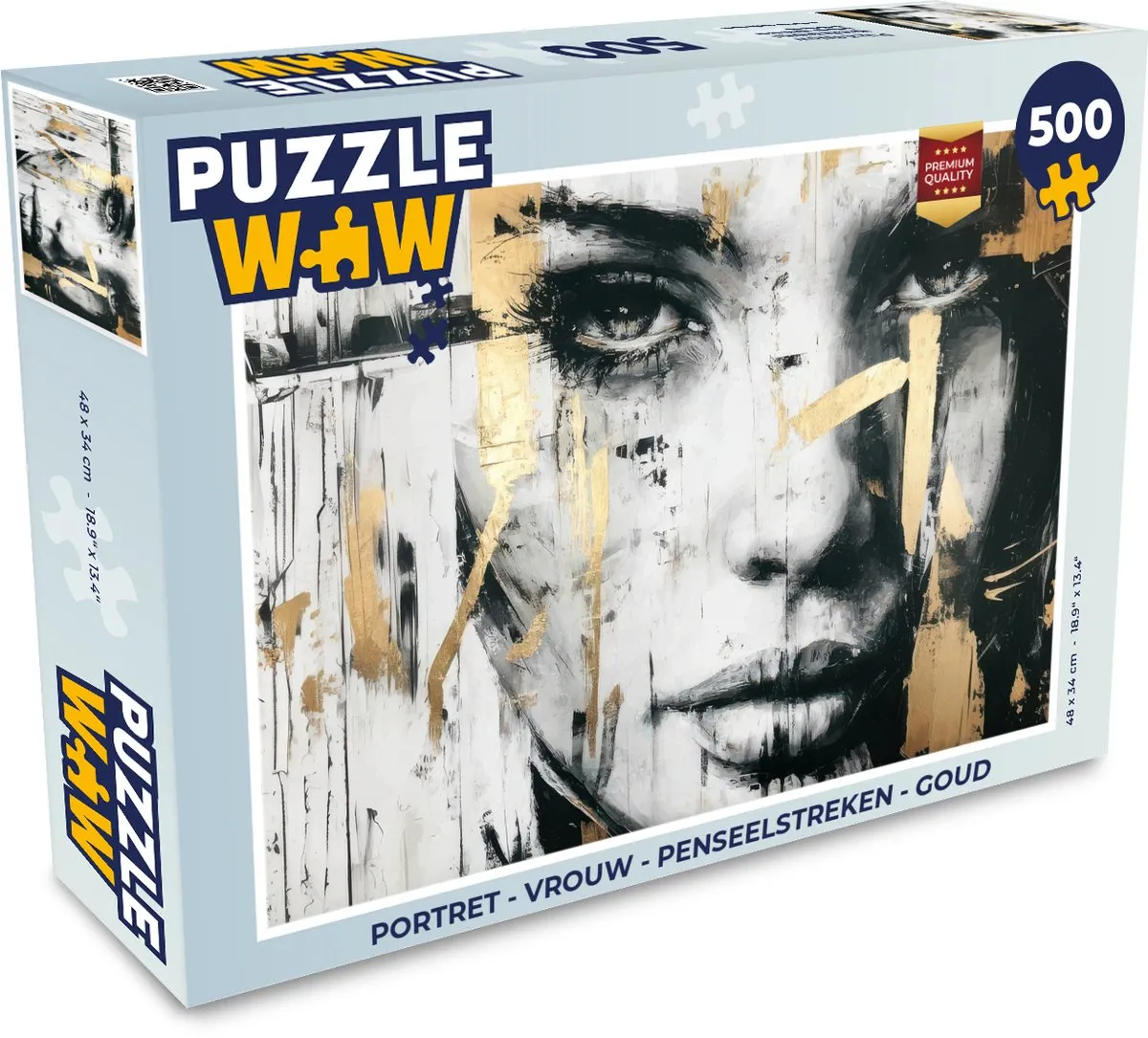 PuzzleWow Portret Vrouw Penseelstreken Legpuzzel 500 Stuks - Goud