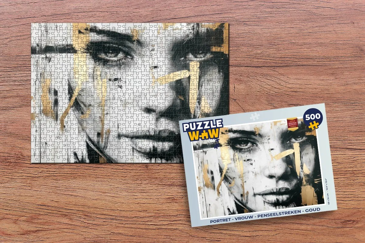 PuzzleWow Portret Vrouw Penseelstreken Legpuzzel 500 Stuks - Goud